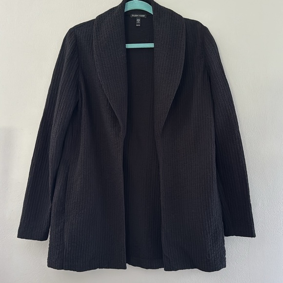 EILEEN FISHER Black Open Waffle Texture Tencel Jacket Lightweight Sz XXS/TTP - Picture 3 of 9